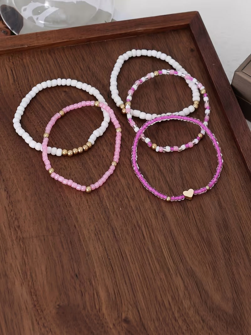 Rosa Pärlarmband Set | Tillsammans mot bröstcancer