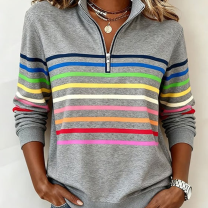 Amelie™- Randig Half Zip Sweatshirt