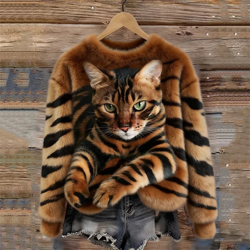 Patricia™- Tryckt Katt Sweater