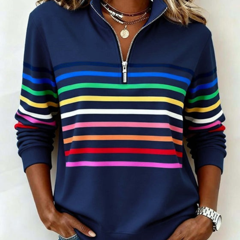 Amelie™- Randig Half Zip Sweatshirt