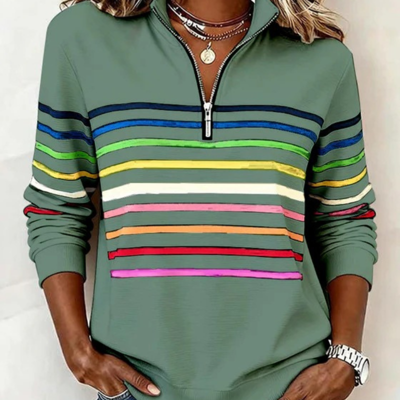 Amelie™- Randig Half Zip Sweatshirt