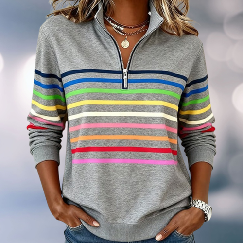 Amelie™- Randig Half Zip Sweatshirt