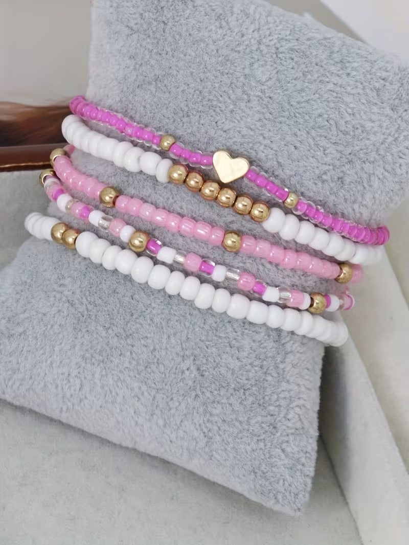 Rosa Pärlarmband Set | Tillsammans mot bröstcancer